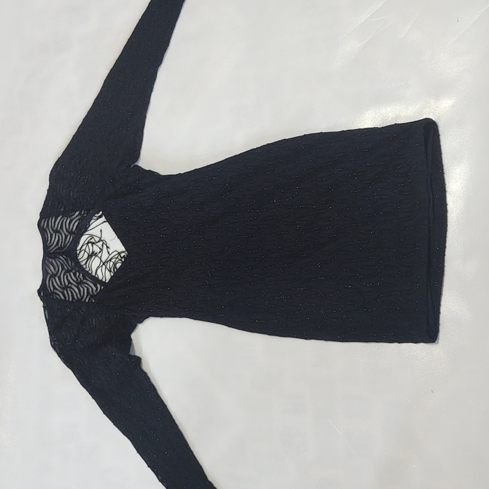 Vintage Zum Zum 80s Black Glitter Beaded Cutout 3/4 Sleeve Dress 9-10